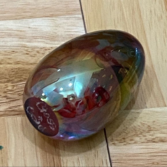 Signed Iridescent Murano Style 2-inch Egg Glass Paperweight - Picture 6 of 11